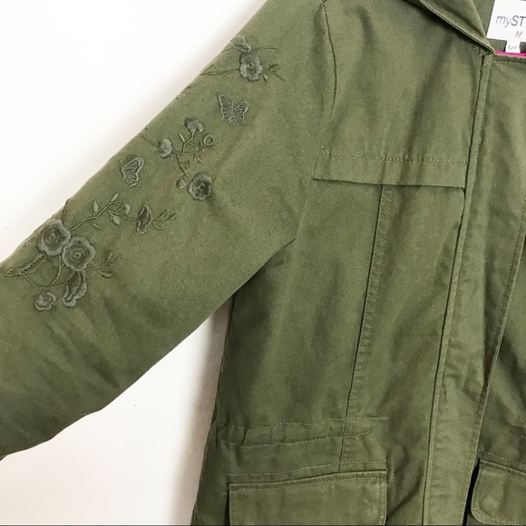 Khaki Green Jacket | oversized | Floral Embroidery - Picture 4 of 8
